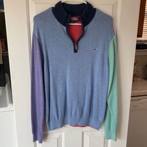 Vineyard Vines Men's Blue and Multicolor Zip-Up Sweater